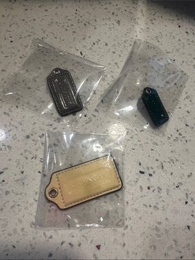Coach Leather Tag Trio in Cream, Gray & green